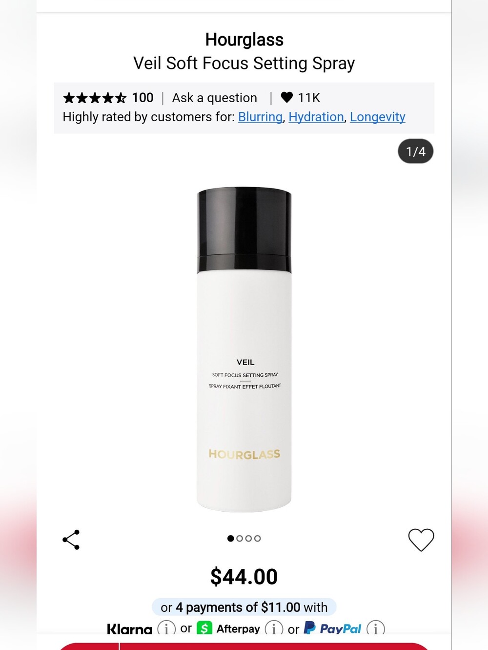 Hourglass Veil Soft Focus Setting Spray — White & Black